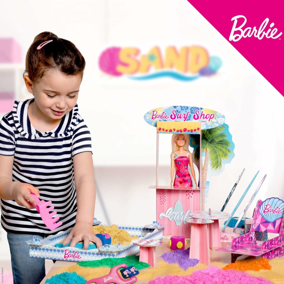 Coffret sable et surf avec poupée Barbie