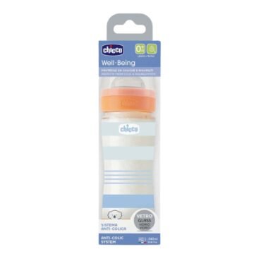 Biberon-Chicco-240-ml-en-verre-a-debit-lent-bleu