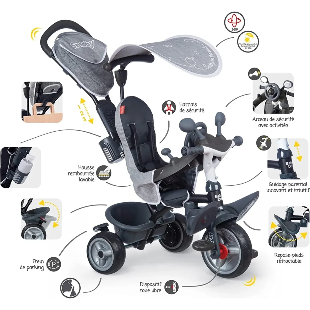 Tricycle Baby Driver Plus Gris Smoby..