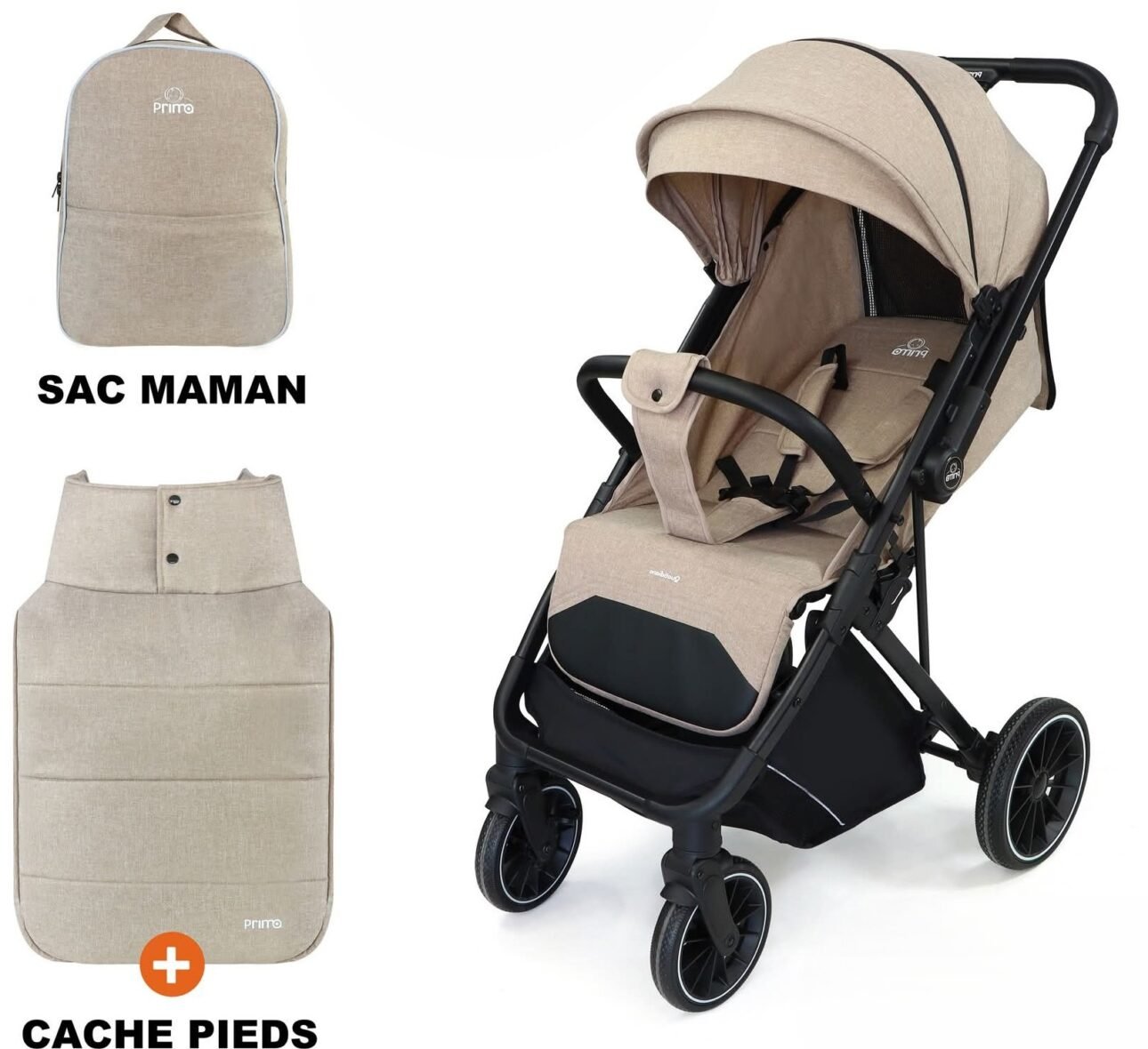 Poussette quotidiano réversible et compacte beige – Prima