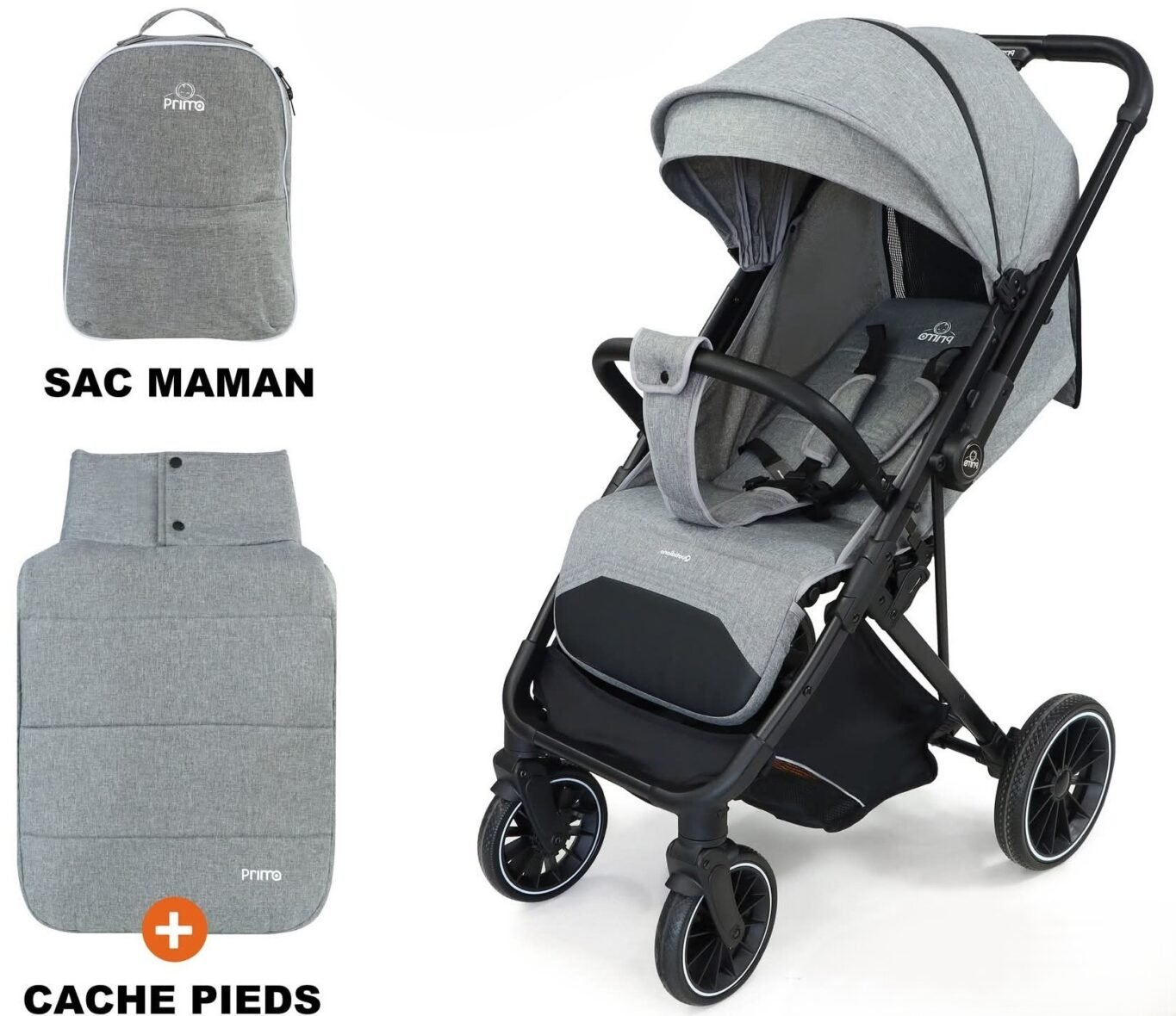 Poussette quotidiano réversible et compacte gris – Prima
