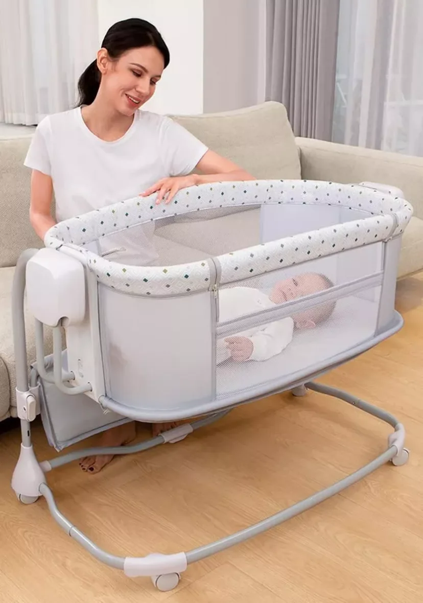 Berceau pour bébé avec hauteur réglable, roues verrouillables, moustiquaire