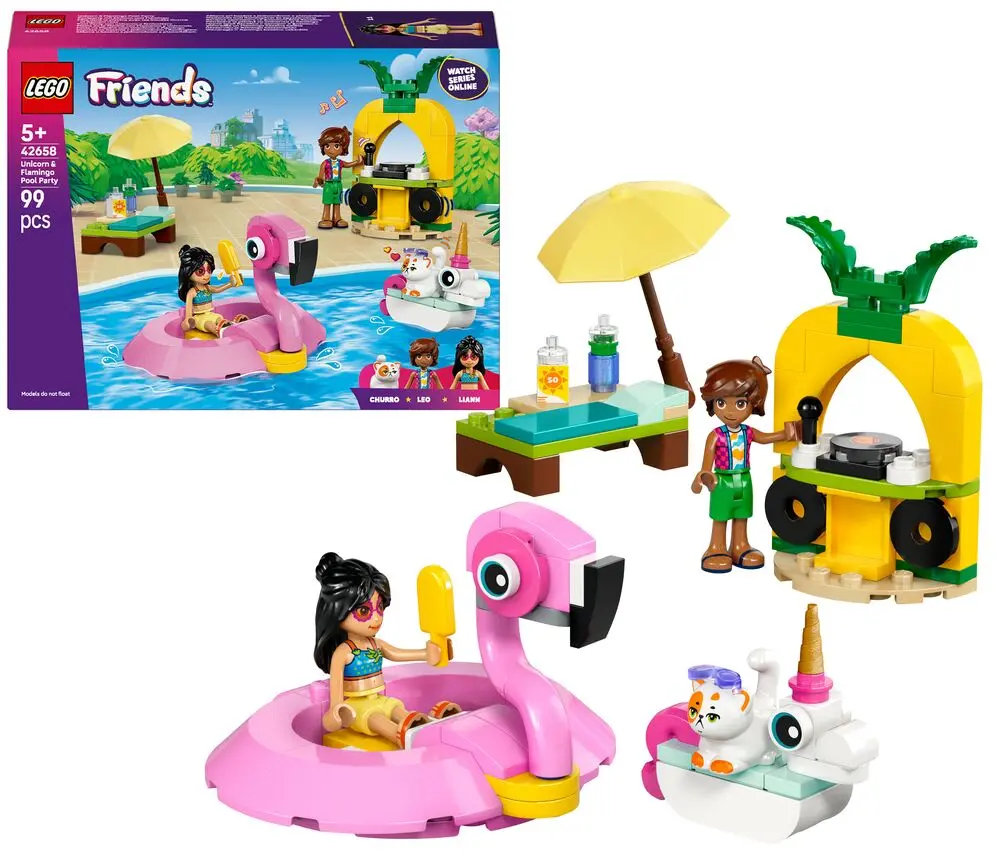 Fete dans la piscine avec les bouees licorne et flamant rose – LEGO