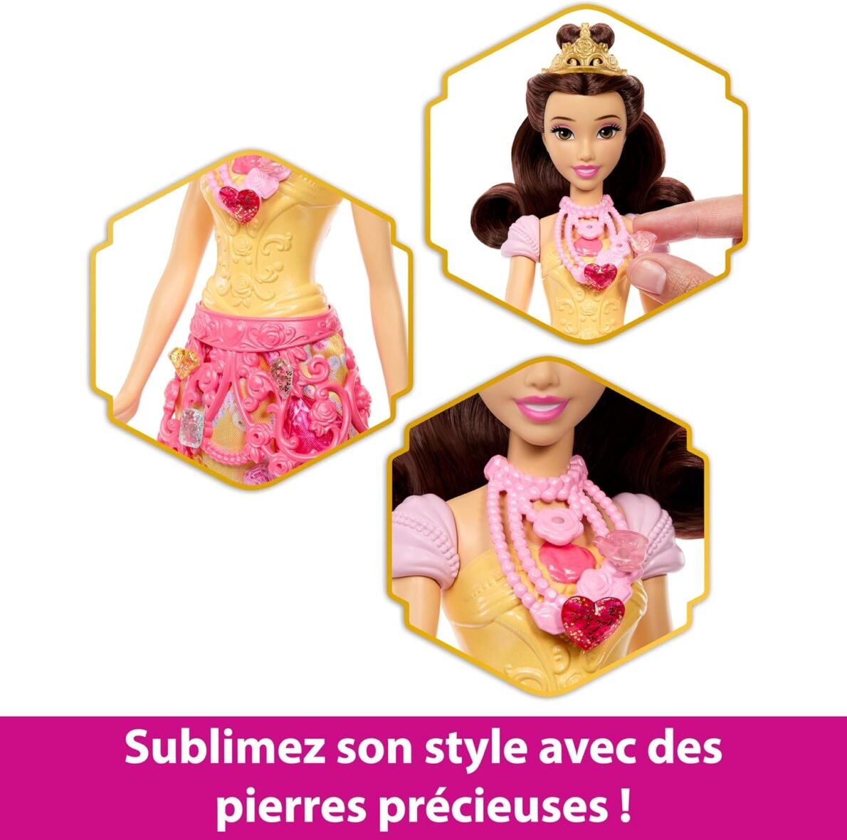 Princesses Jewel Reveal Belle et Accessoires avec 8 Surprises, Dont Une boîte à Bijoux