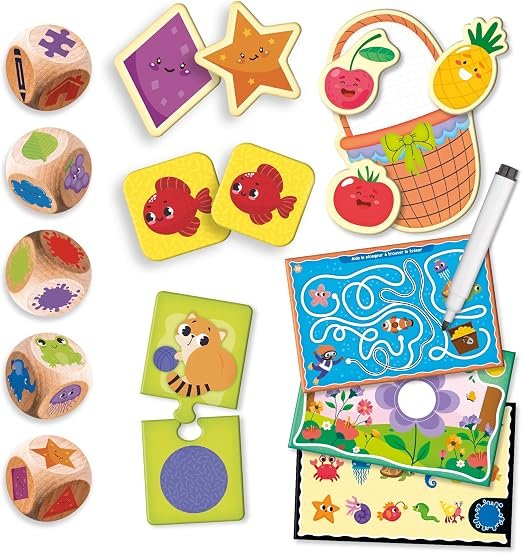 Chiffres Animaux Couleurs et Formes – Feutre Effaçable et Dés en Bois