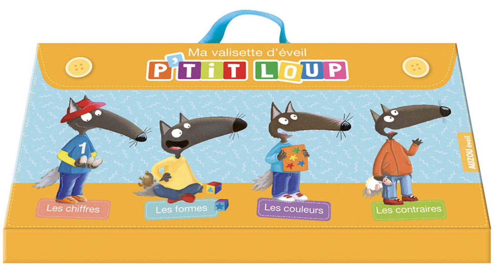 Ma valisette d’éveil P’tit Loup – Chiffre, formes, couleurs, contraires – Auzou
