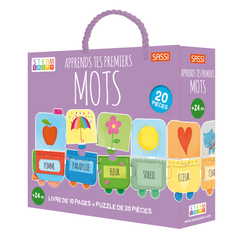 Apprends tes Premiers Mots – Livre et Puzzle 20 Pièces – Sassi Junior