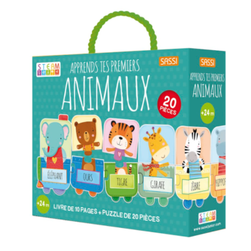 Apprends tes Premiers Animaux – Livre et Puzzle 20 Pièces – Sassi Junior