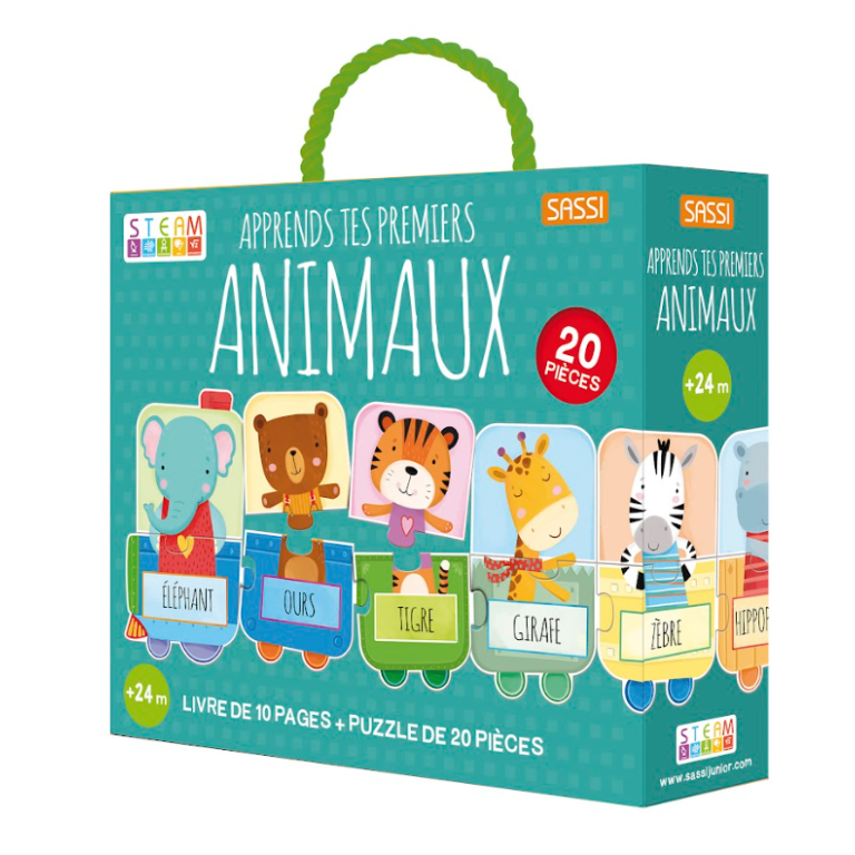 Apprends tes Premiers Animaux – Livre et Puzzle 20 Pièces – Sassi Junior