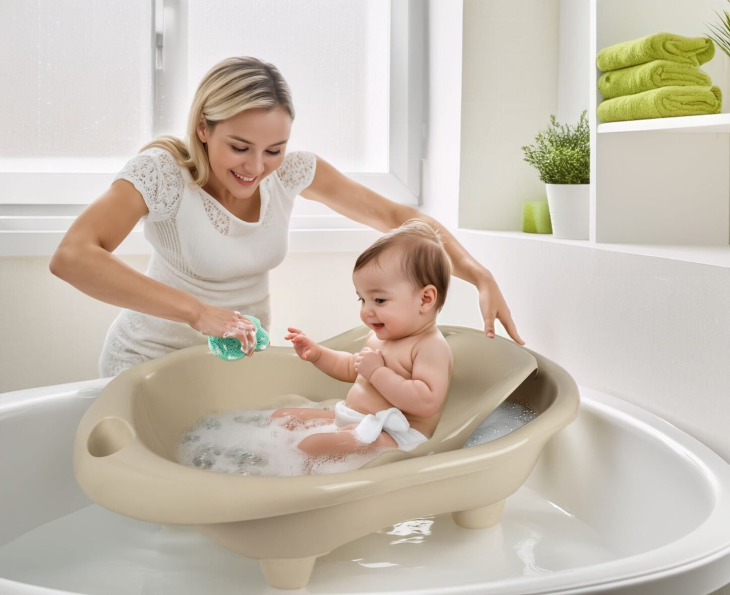 Baignoire avec Support de Bain – Hippo Relax Beige – Dolu