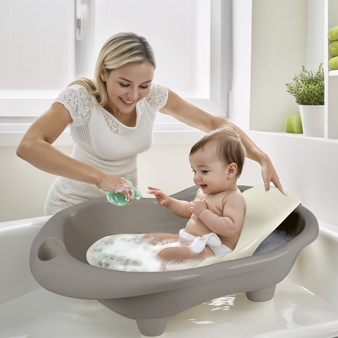 Baignoire avec Support de Bain – Hippo Gris – Dolu