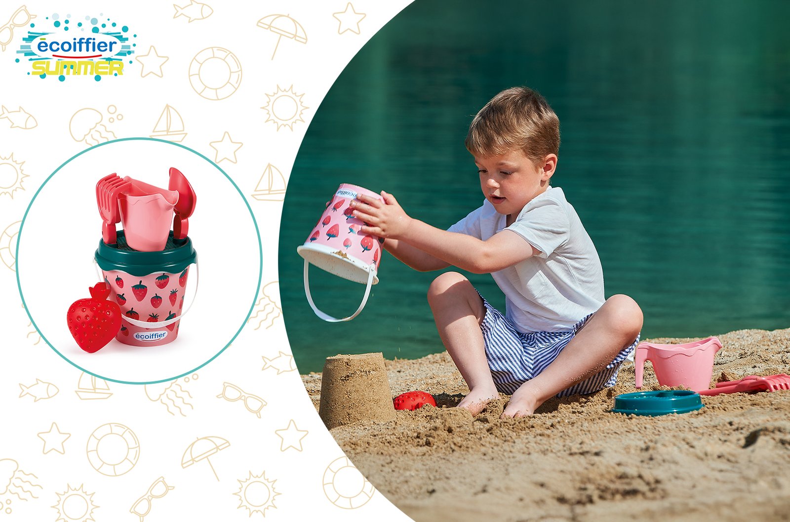 Seau de Plage Garni – Fraises 17 cm – Ecoiffier