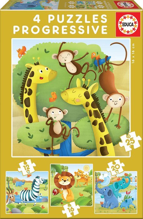 Educa – 4 Puzzles progressifs : Animaux sauvages (12+16+20+25 pièces)