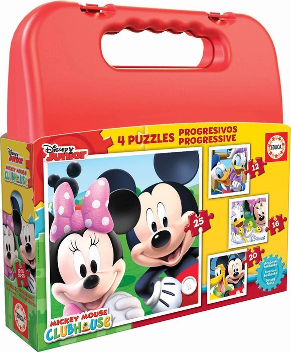 Educa – Mallette 4 Puzzles Progressifs Mickey Mouse 12/16/20/25 pièces