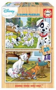 Puzzle en bois 2 x 25 pièces – Animaux Disney : Les 101 Dalmatiens et Les Aristochats – Educa (réf. 18082)