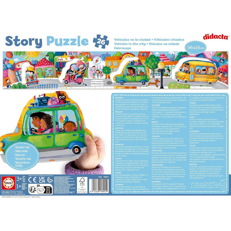 Educa – Story Puzzle 26 pièces – Véhicules de la ville (Ref. 18901)