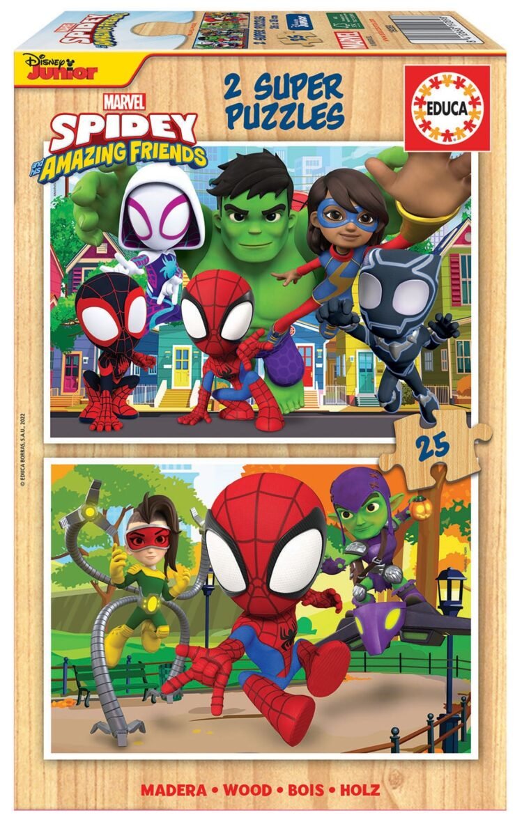 EDUCA – Puzzle en bois 2×25 pièces Spidey et ses Amazing Friends (réf. 19289)