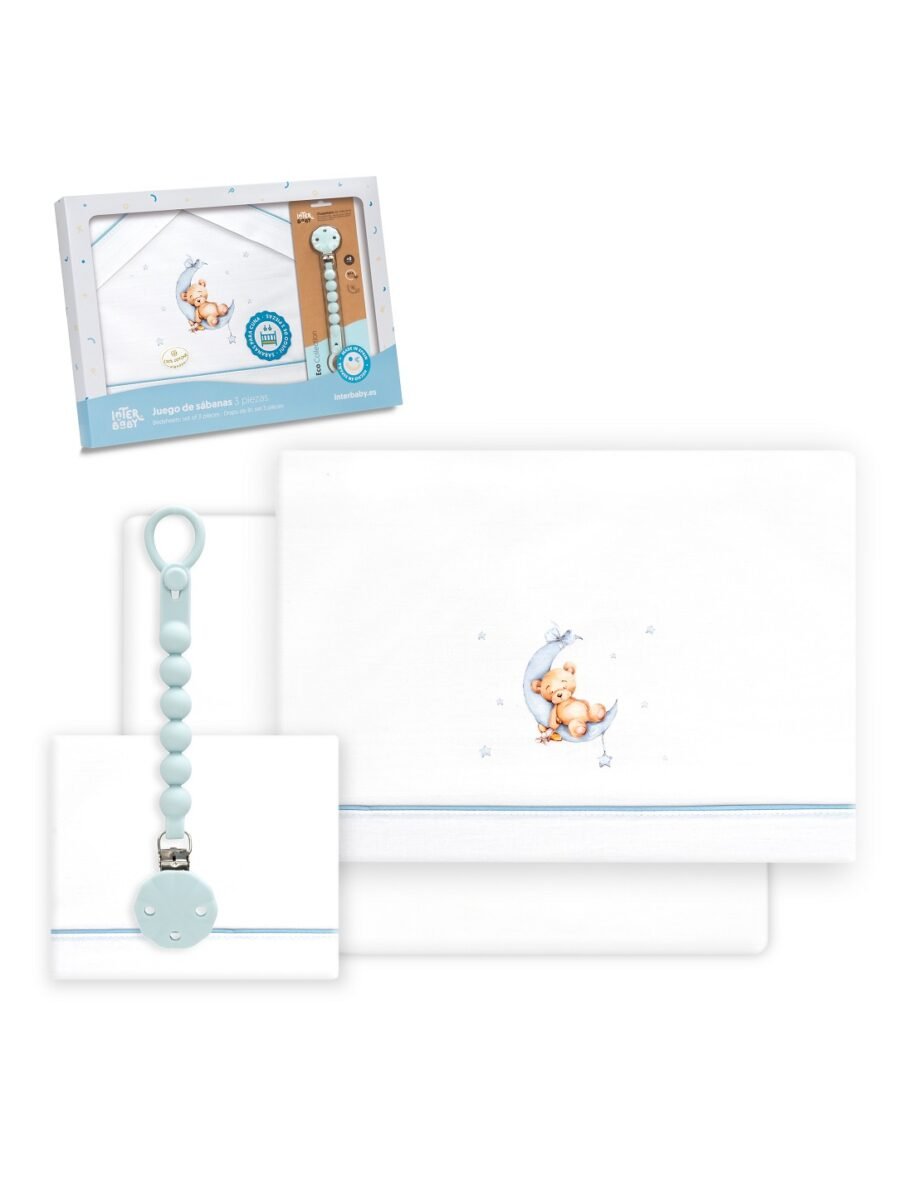 Parure 3Pcs + Porte Sucette Bleu – Interbaby