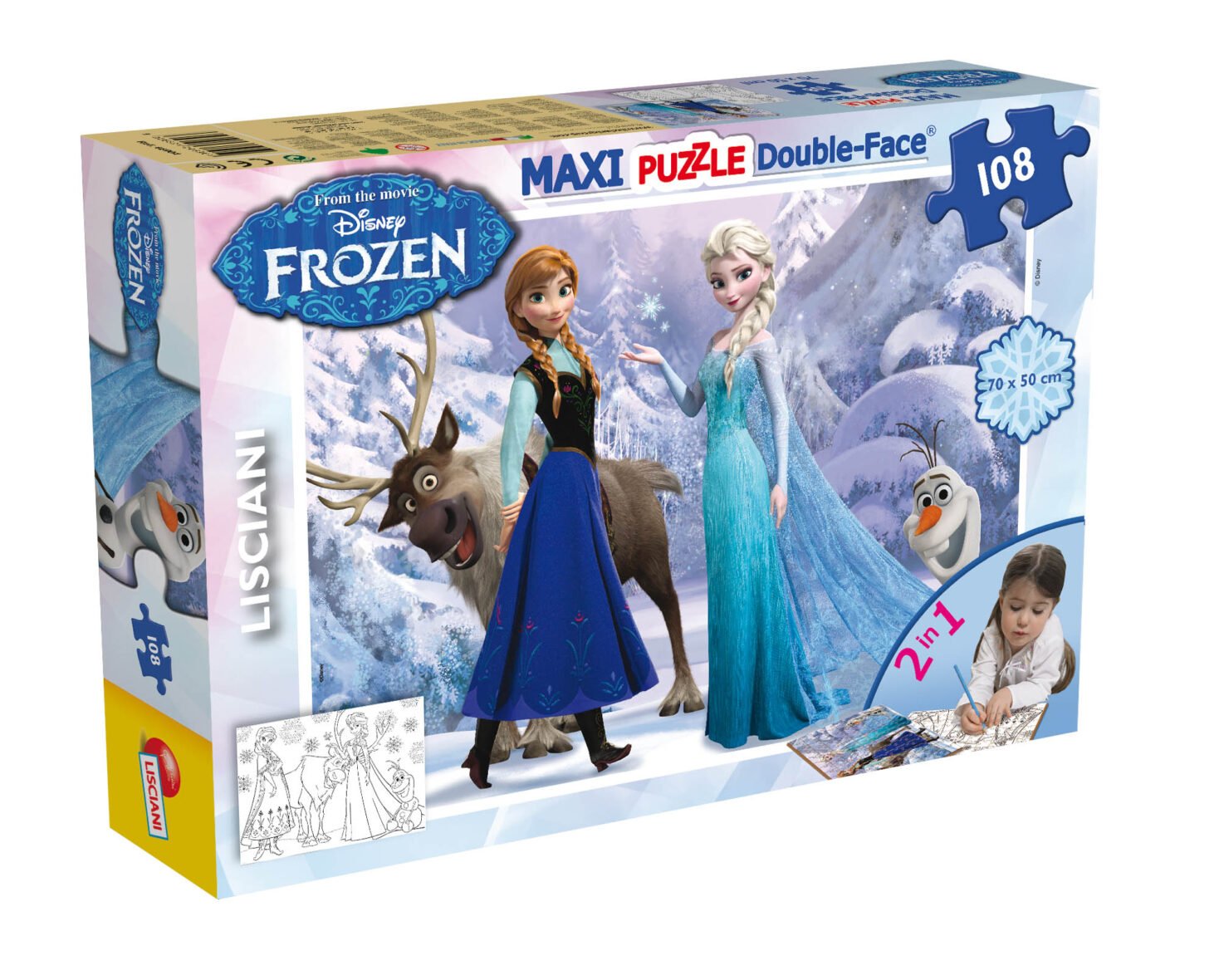 Puzzle Double-Face Géant La Reine des Neiges – Elsa et Anna – 108 pièces – Lisciani