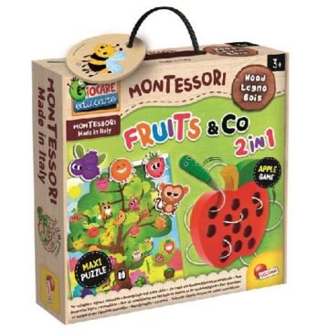 Jeu Montessori en Bois – Pomme à Lacer et Puzzle Arbre 2 en 1 – Lisciani