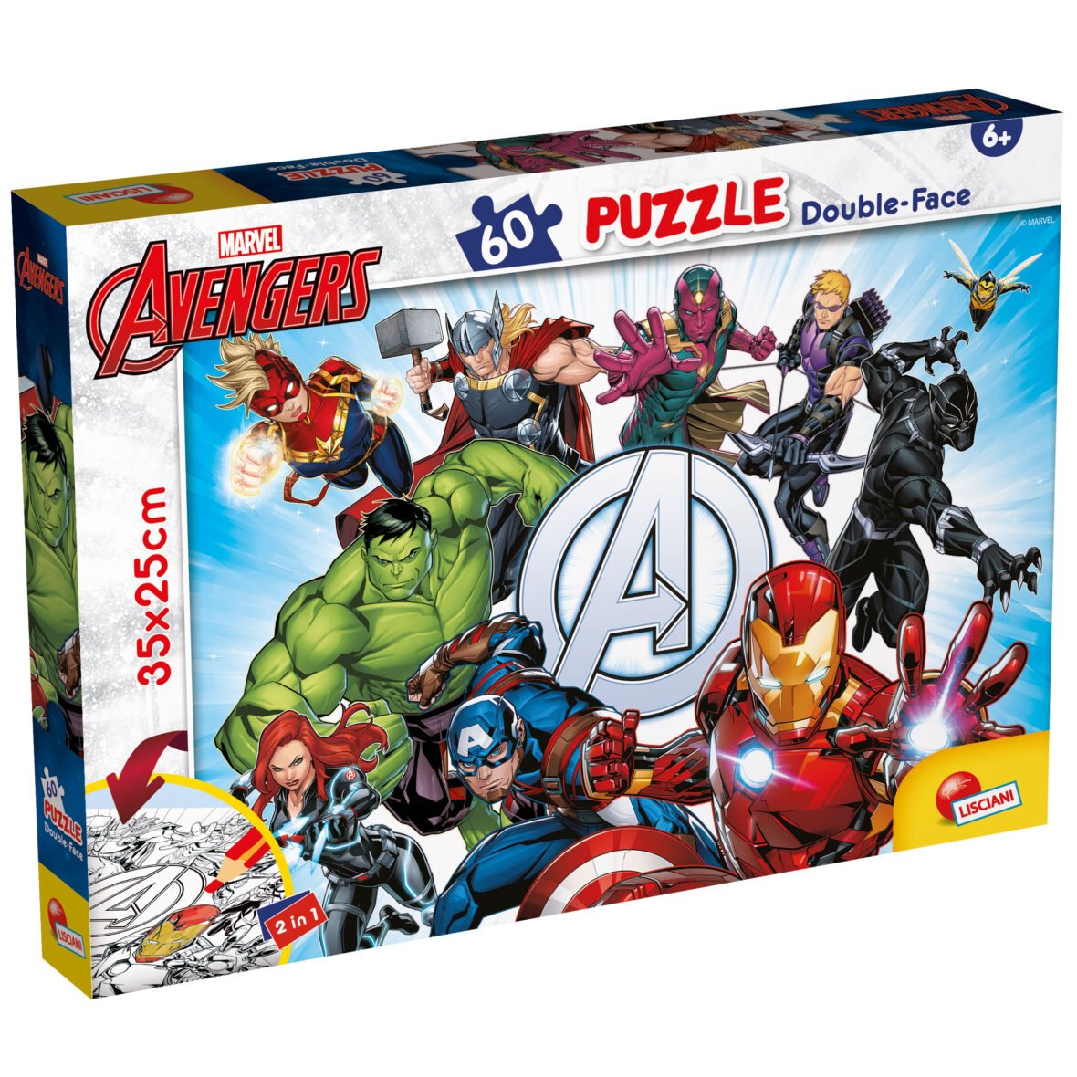 Puzzle Double-Face Avengers – 60 pièces – Format Compact – Lisciani