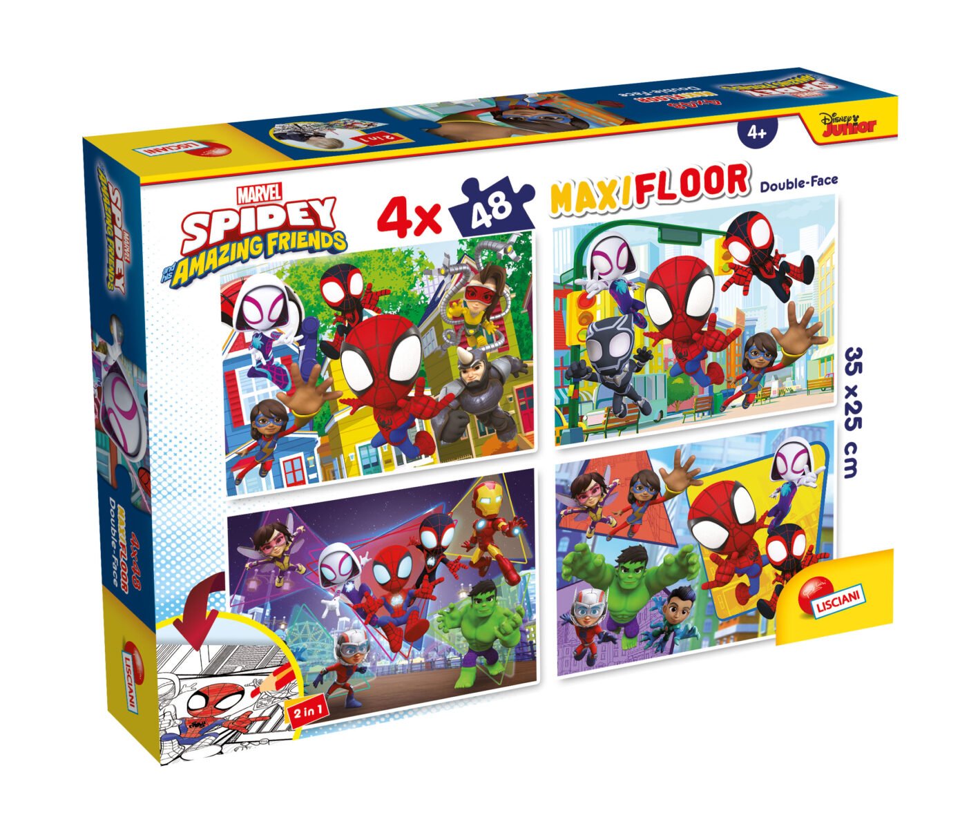 Puzzle Double-Face Géant Spidey – 4 x 48 pièces – Lisciani