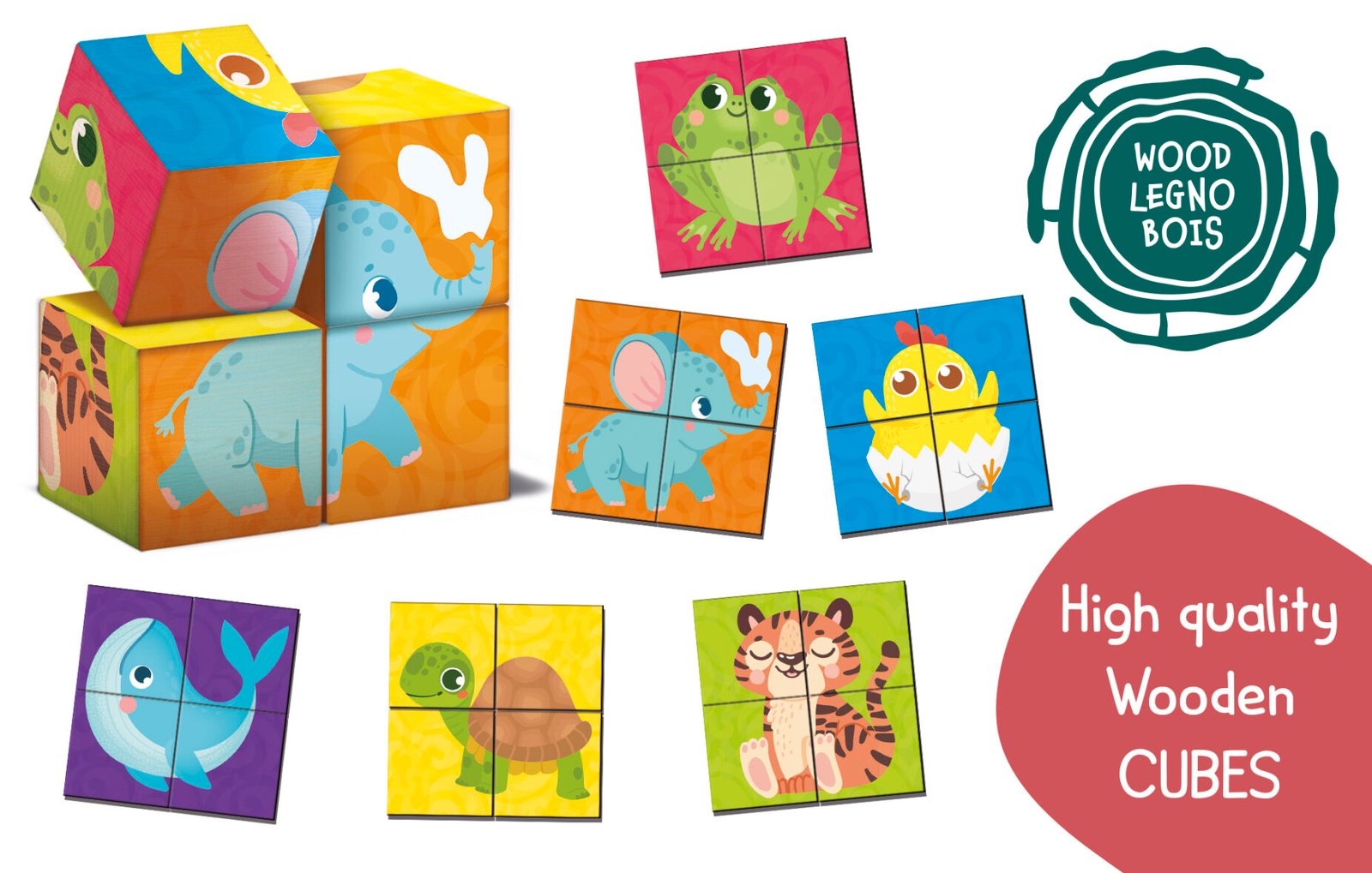 Jeu Montessori Baby – Cubes en Bois et Puzzles 2 en 1 – Lisciani
