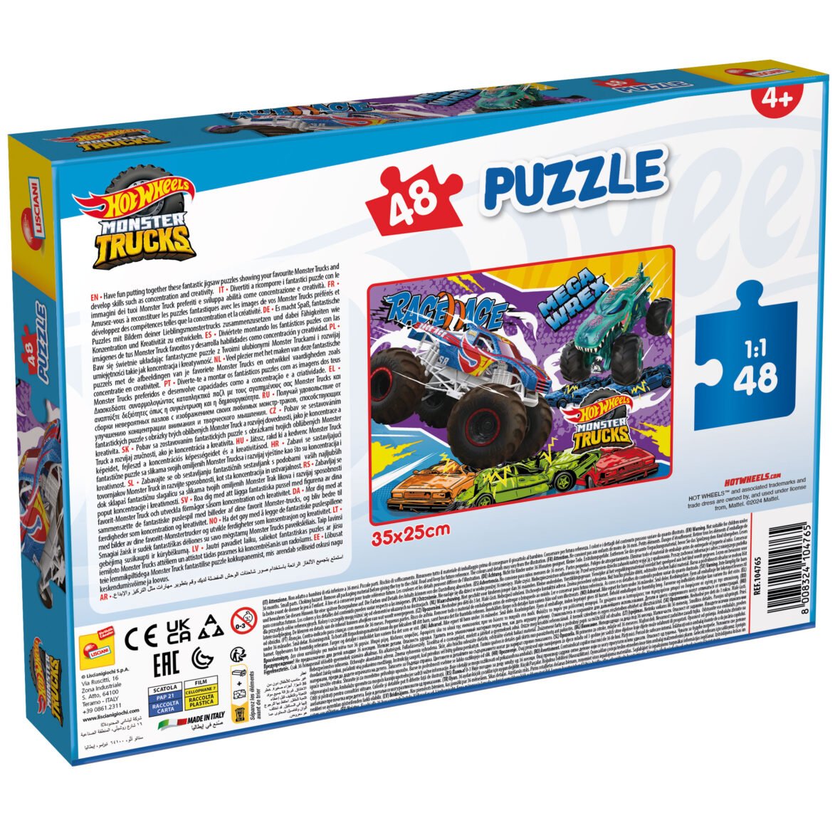 Puzzle Double-Face Hot Wheels Monster Trucks – 48 pièces – Format Compact – Lisciani