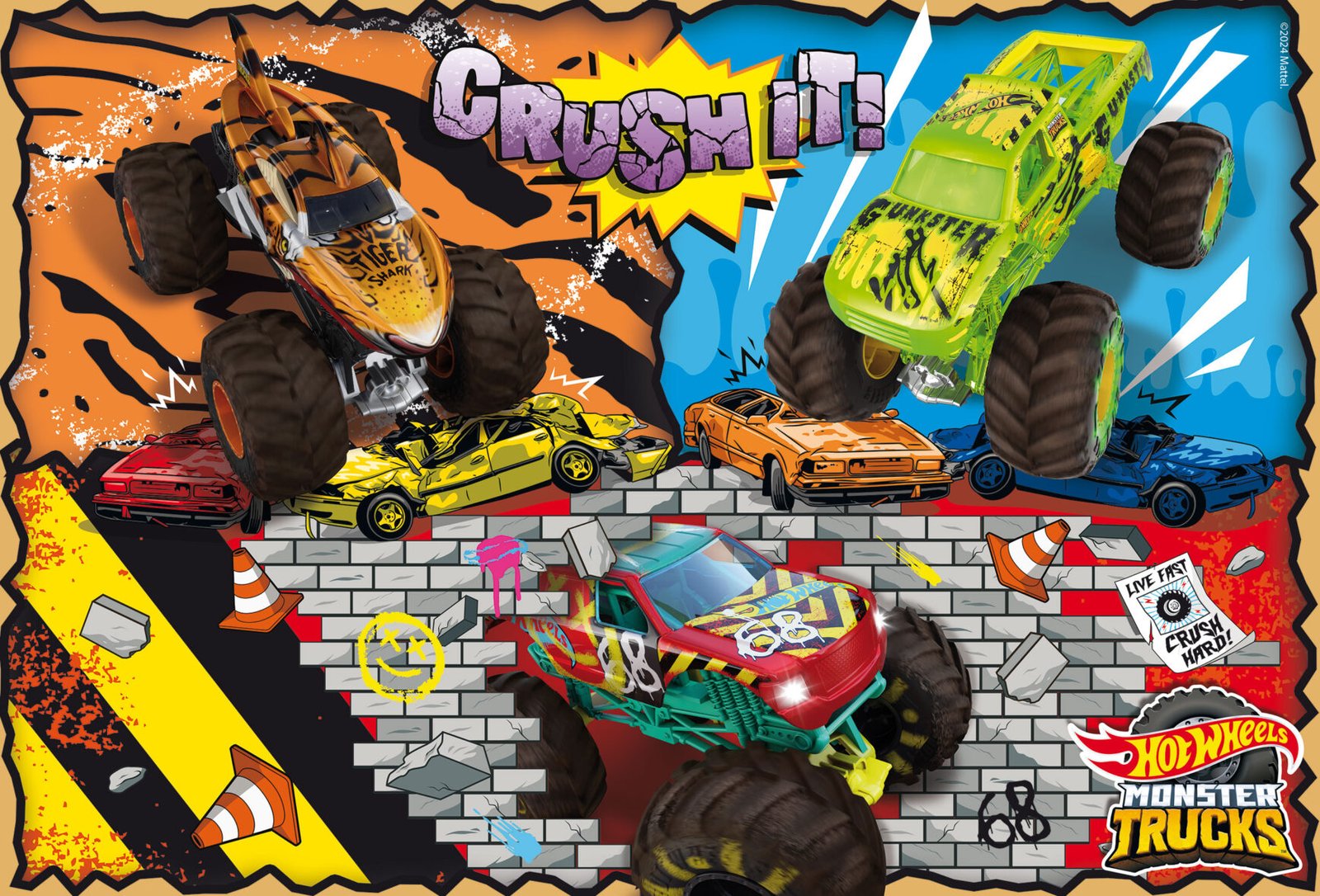 Puzzle Double-Face Géant Hot Wheels Monster Trucks – 2 x 60 pièces – Lisciani