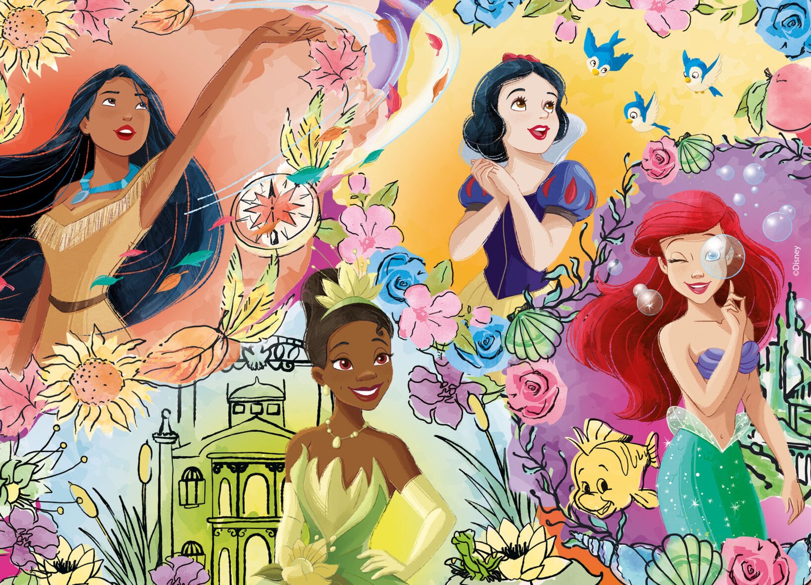 Puzzle Double-Face Disney Princesses – 24 pièces – Format Compact – Lisciani