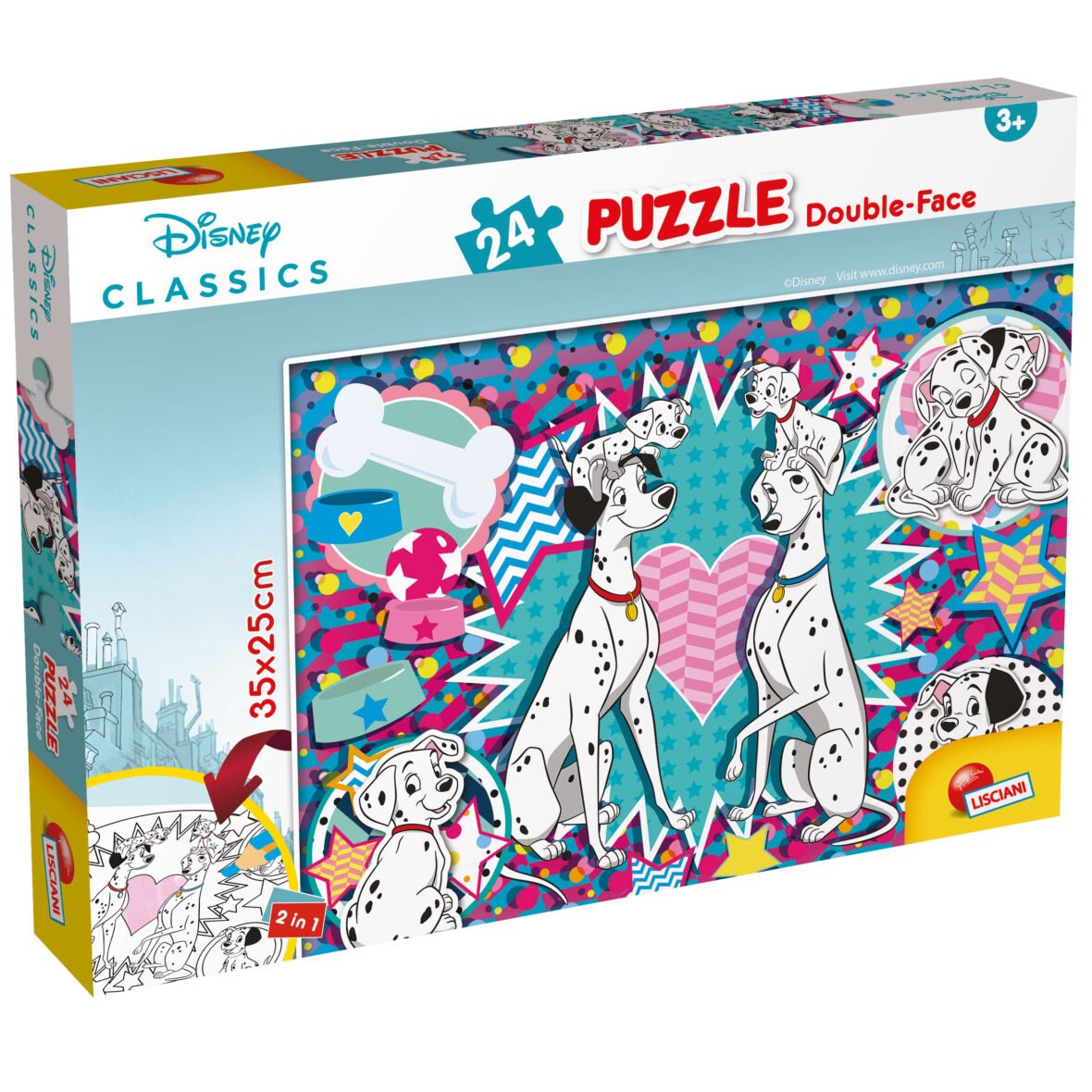 Puzzle Double-Face Les 101 Dalmatiens – 24 pièces – Format Compact – Lisciani