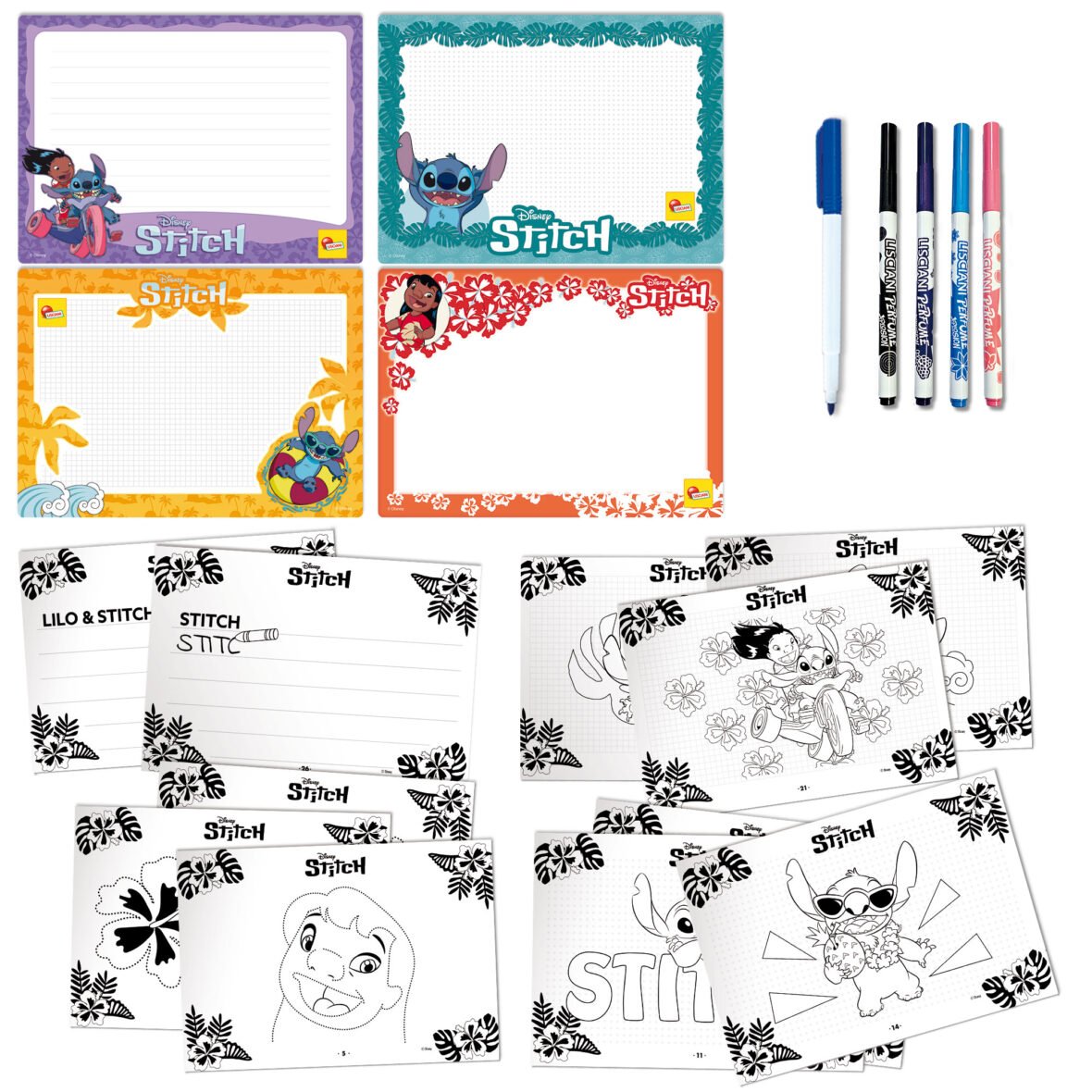 École de Dessin Stitch – Ardoises Effaçables et Feutres Parfumés – Lisciani