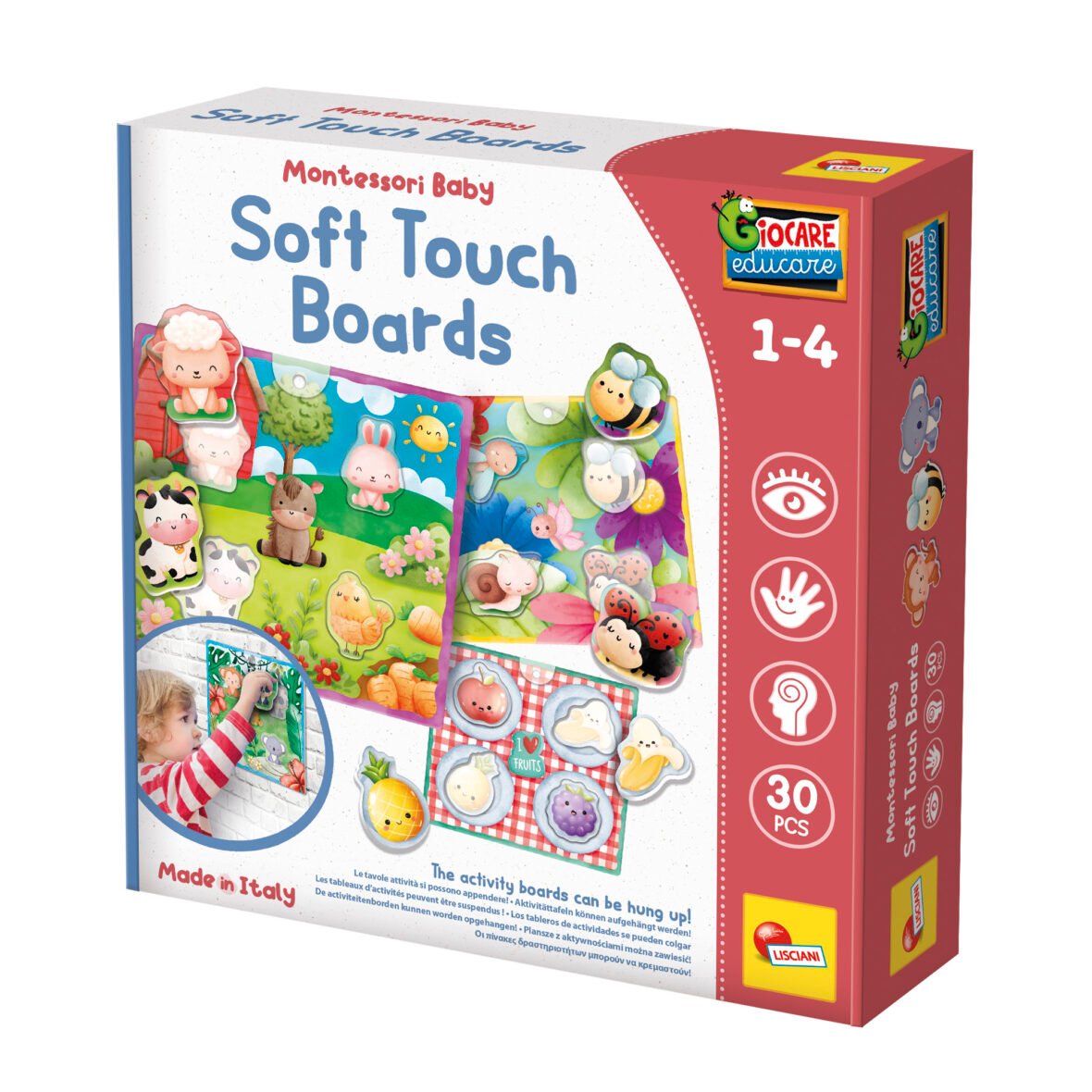Planches d’Activités Montessori Baby – 5 Tableaux Tactiles – Lisciani