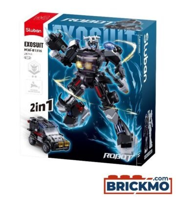 Jeu de Construction – Exosuit Robot et Voiture de Police 2 en 1 – Sluban