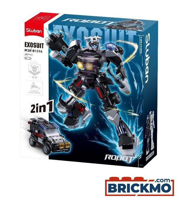 Jeu de Construction – Exosuit Robot et Voiture de Police 2 en 1 – Sluban