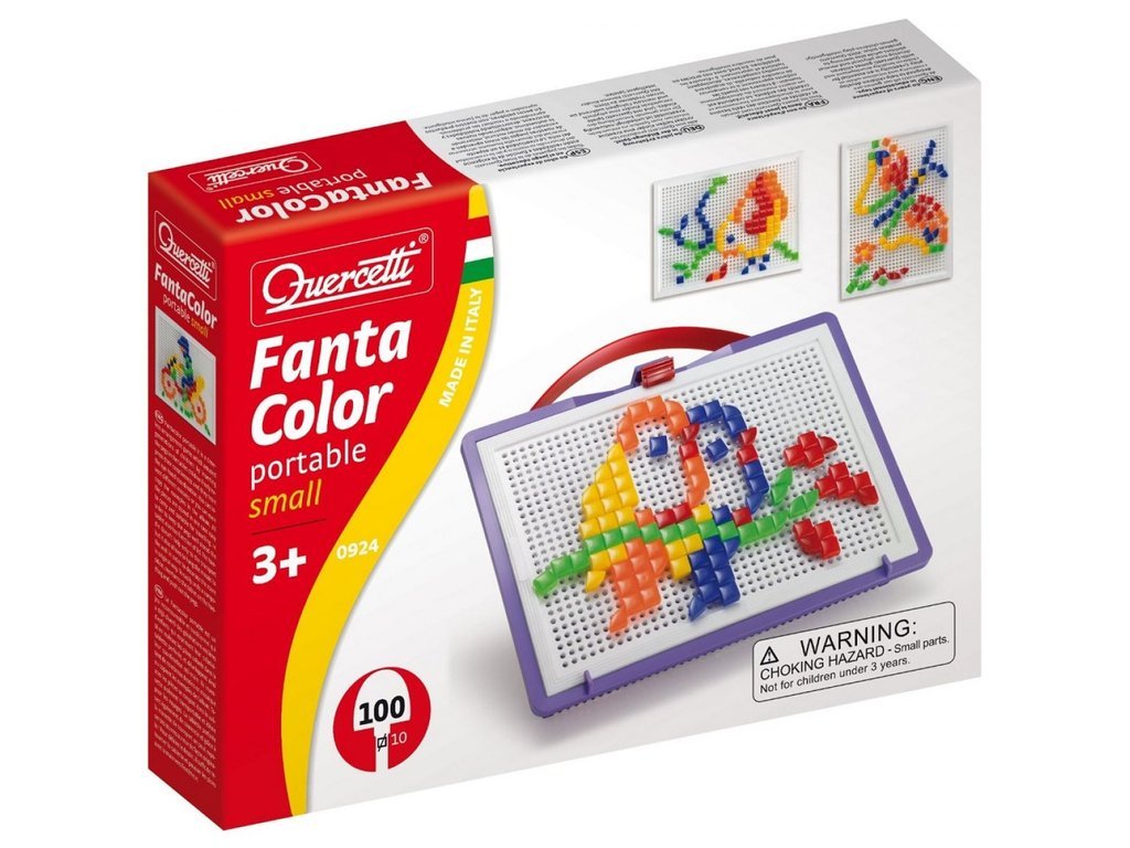 Quercetti FantaColor Portable Small 0924 – Jeu de mosaïque 100 clous carrés et triangulaires