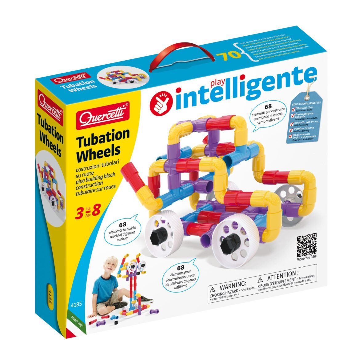 Quercetti Tubation Wheels – Jeu de construction tubulaire 69 pièces (réf. 4185)