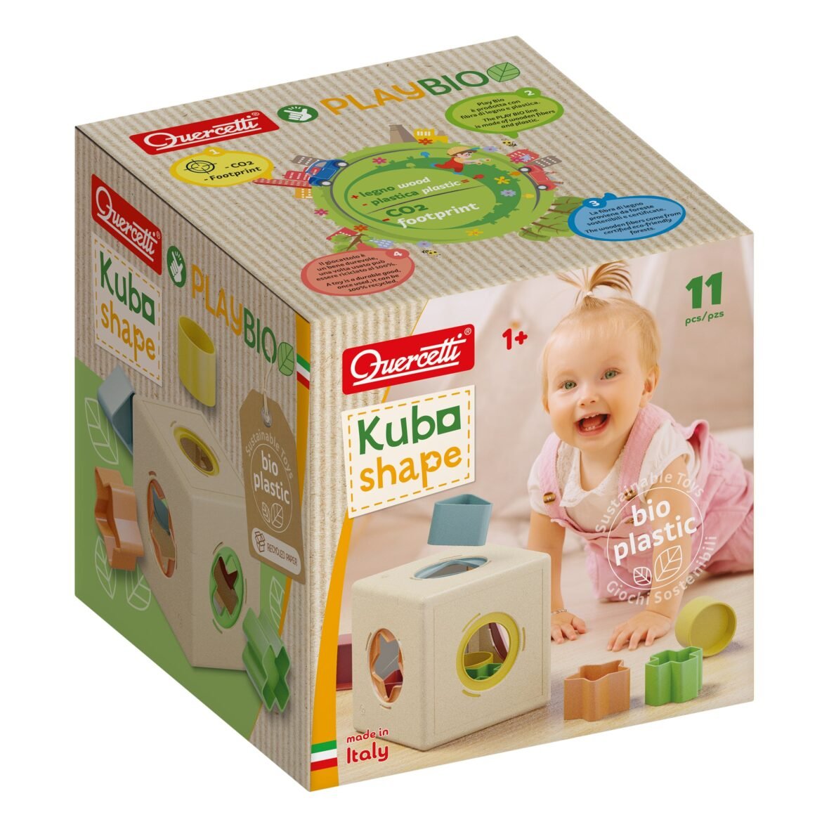 Quercetti Play Bio Kubo Shape – Cube trieur de formes en bioplastique
