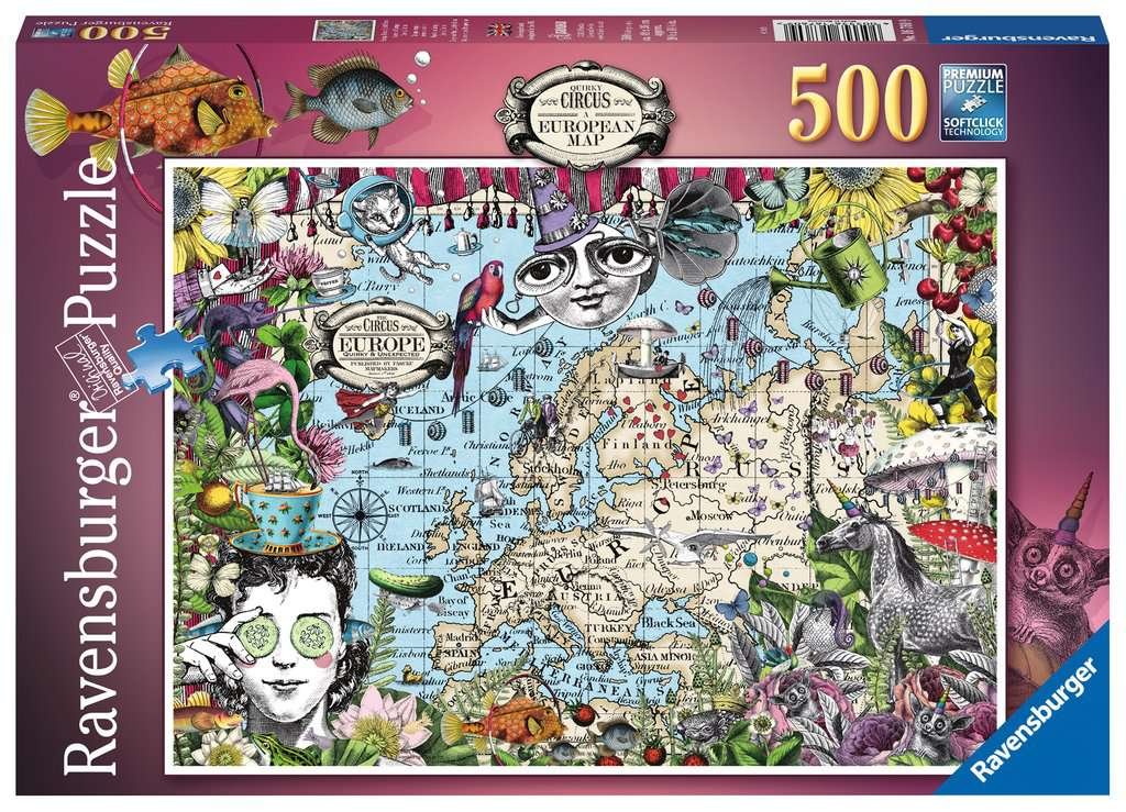 Puzzle Ravensburger 500 pièces – Carte européenne, Cirque Insolite (réf. 16760)