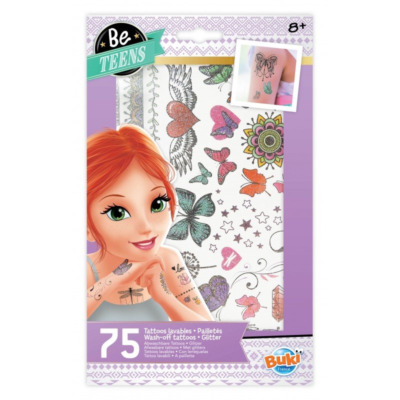 Tatouages Temporaires – 75 Motifs Pailletés – Buki