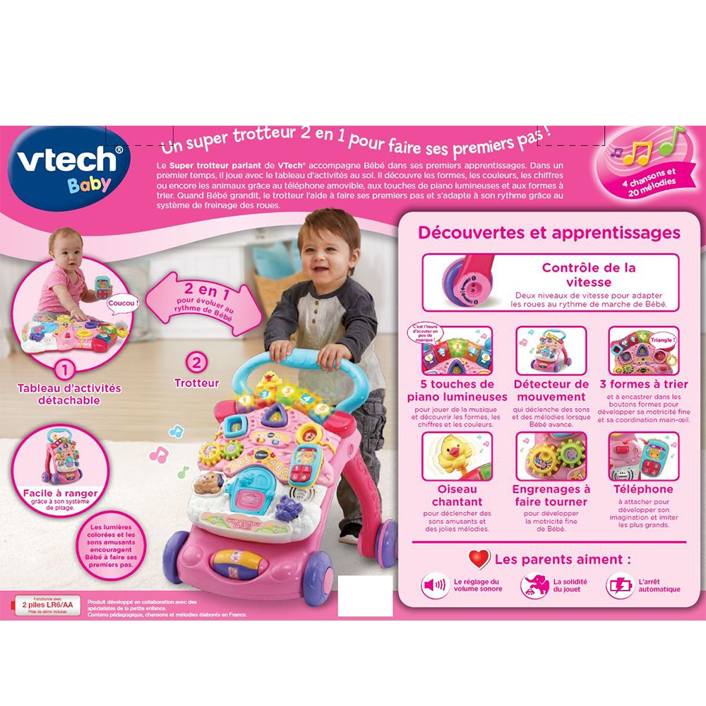 Trotteur Parlant – Super Trotteur 2 en 1 Rose – VTech