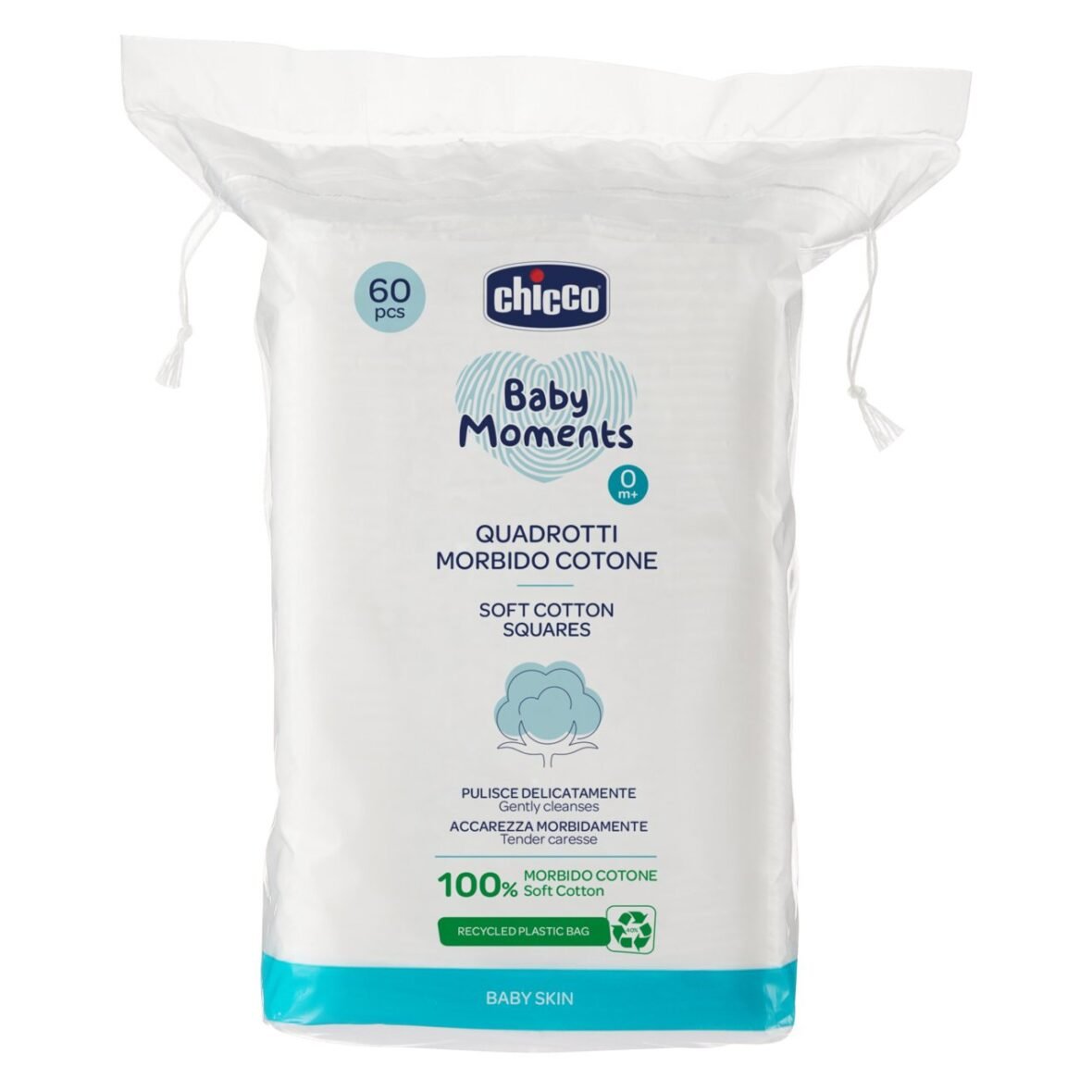 Chicco Baby Moments – Carrés en Coton Doux (60 pièces)