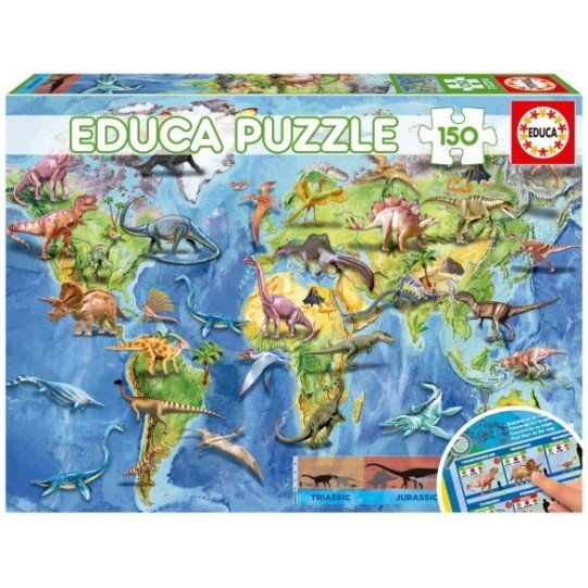 Educa – Puzzle 150 pièces – Mappemonde des Dinosaures
