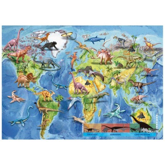 Educa – Puzzle 150 pièces – Mappemonde des Dinosaures