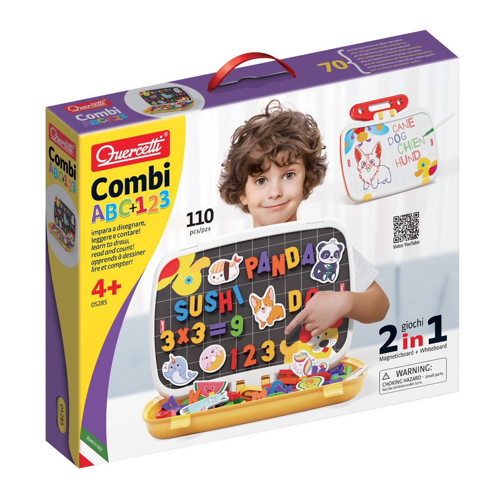Quercetti Combi ABC+123 – Tableau magnétique et ardoise effaçable