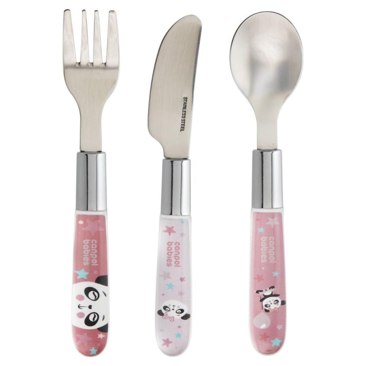 Canpol Set de 3 couverts en inox Exotic Animals rose