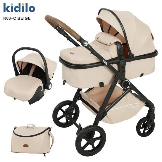 Poussette trio 3 en 1 Kidilo K08+C — Beige